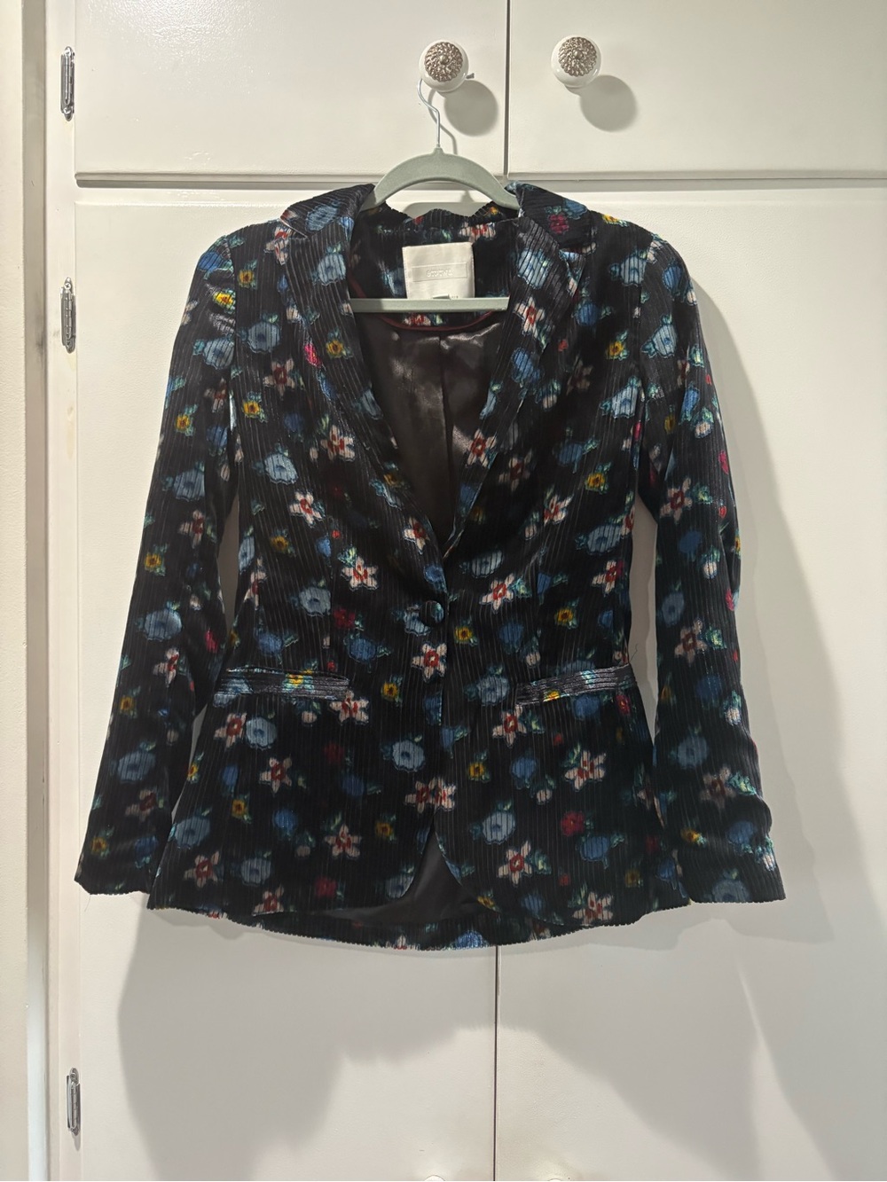 Anthropologie Black Floral Velvet Corduroy Blazer